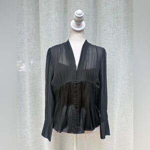 INC International Concepts black sheet silk corset long sleeve blouse